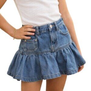 SHEIN Mini Skirt Denim Button Zipper Medium Wash Blue Girls Youth Large (10/12)